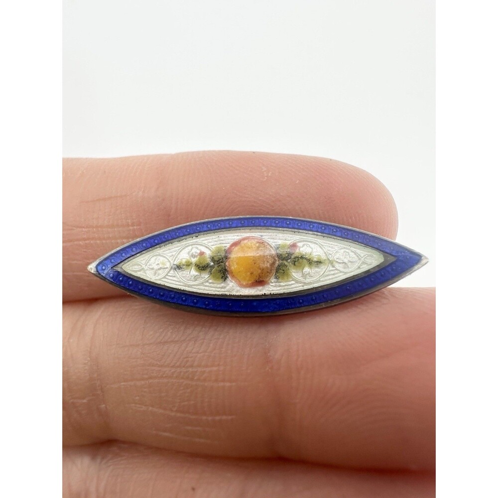 Antique Art Deco Sterling Silver Guilloche Enamel Pin